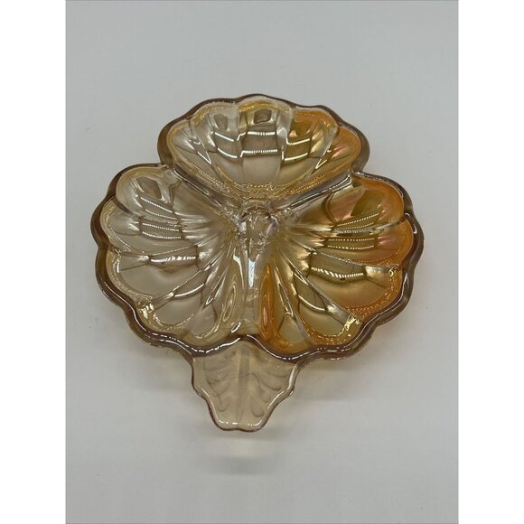 Vintage Peach Carnival Glass Clover Shaped  Candy/Trinket/Ashtray - Picture 2 of 3